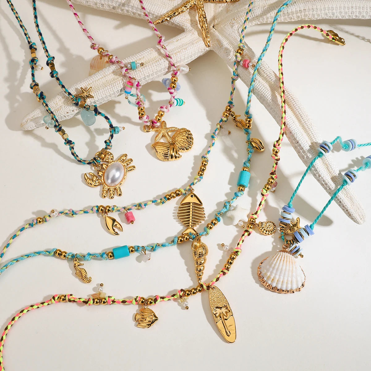 Coastal Seaside TideTreasure - Bohemian Style Colorful Rope Stainless Steel Pendant Necklace