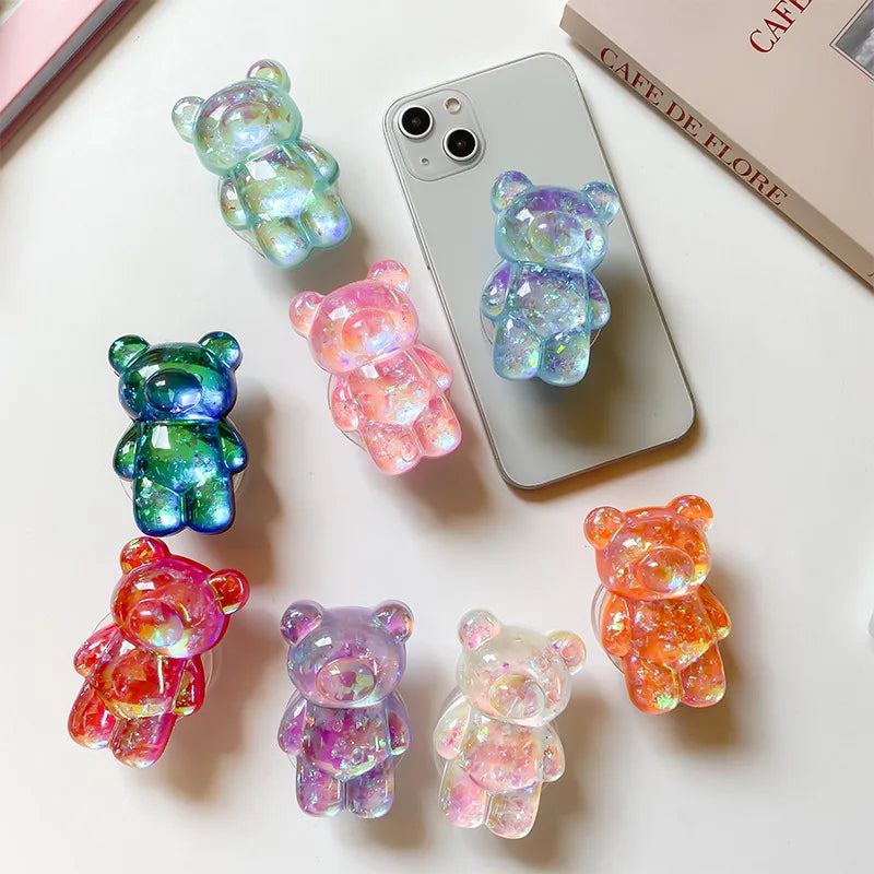 Glitter Gummy - 3D Glitter Bear Cell Phone Holder Bracket Universal Cute Finger Ring holder