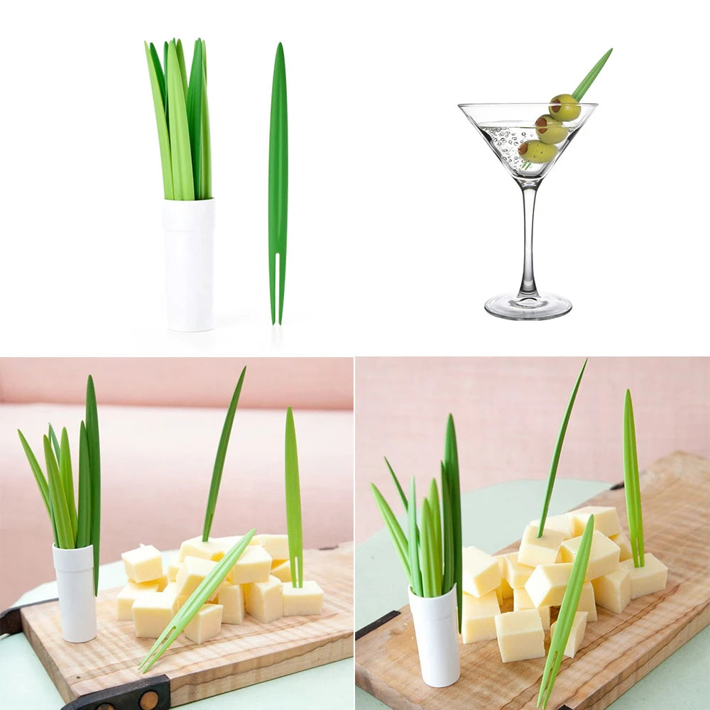 BambooBite Mini Set - Creative 10pcs/Set Green Bamboo Leaf Fruit Fork/Cocktail Fork