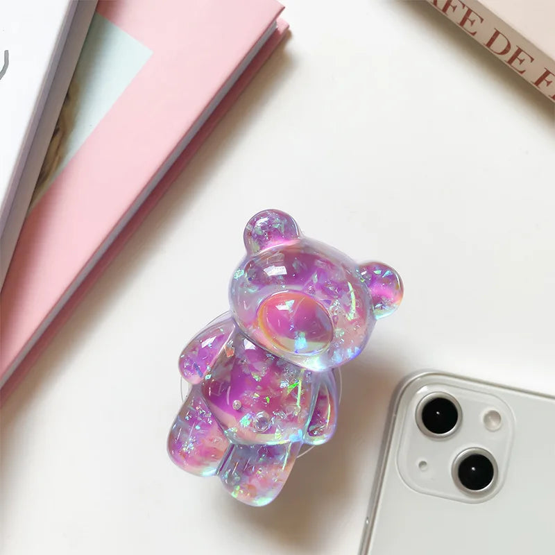 Glitter Gummy - 3D Glitter Bear Cell Phone Holder Bracket Universal Cute Finger Ring holder
