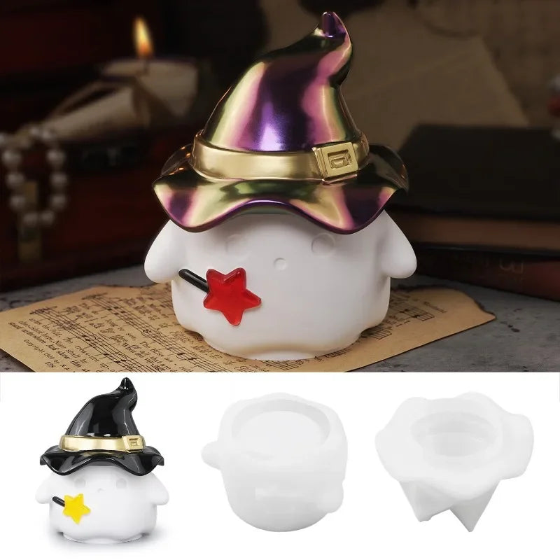 SpiritedJar Mold - Cute Ghost Storage Box Silicone Mold Epoxy Resin Jar Molds with Lid Halloween Candle Cup Mold Plaster/Concrete Candle Jar Mould