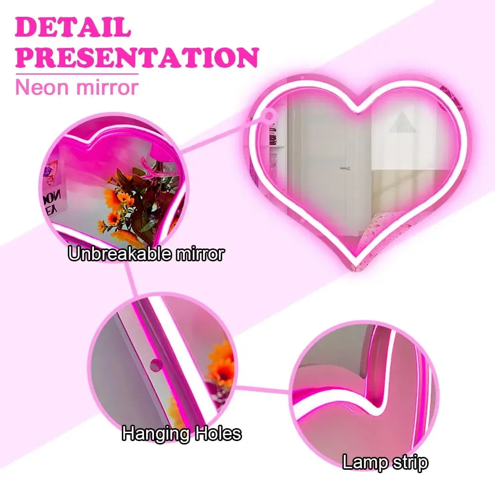 Luminous Heart Mirror - Dimmable USB Powered LED Night Light
