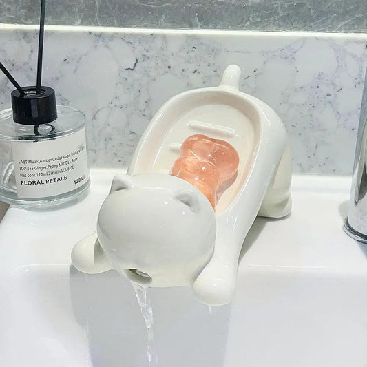 PurrSoap Dish - Soap Dish Drainable Cute Cat-shaped Soap Drain Tray