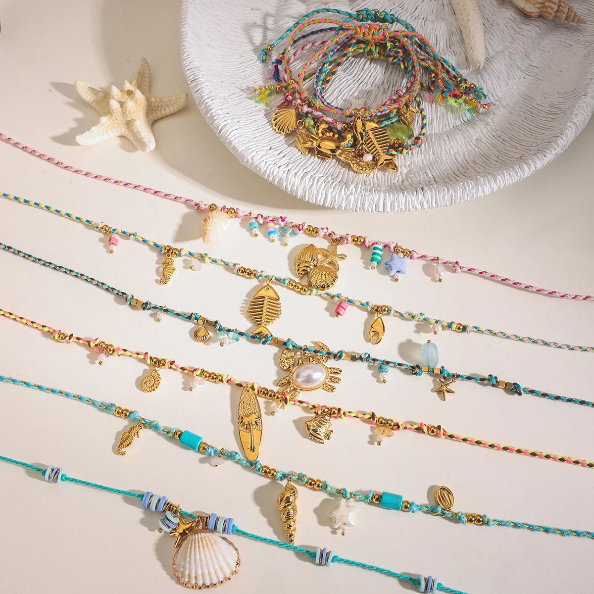 Coastal Seaside TideTreasure - Bohemian Style Colorful Rope Stainless Steel Pendant Necklace