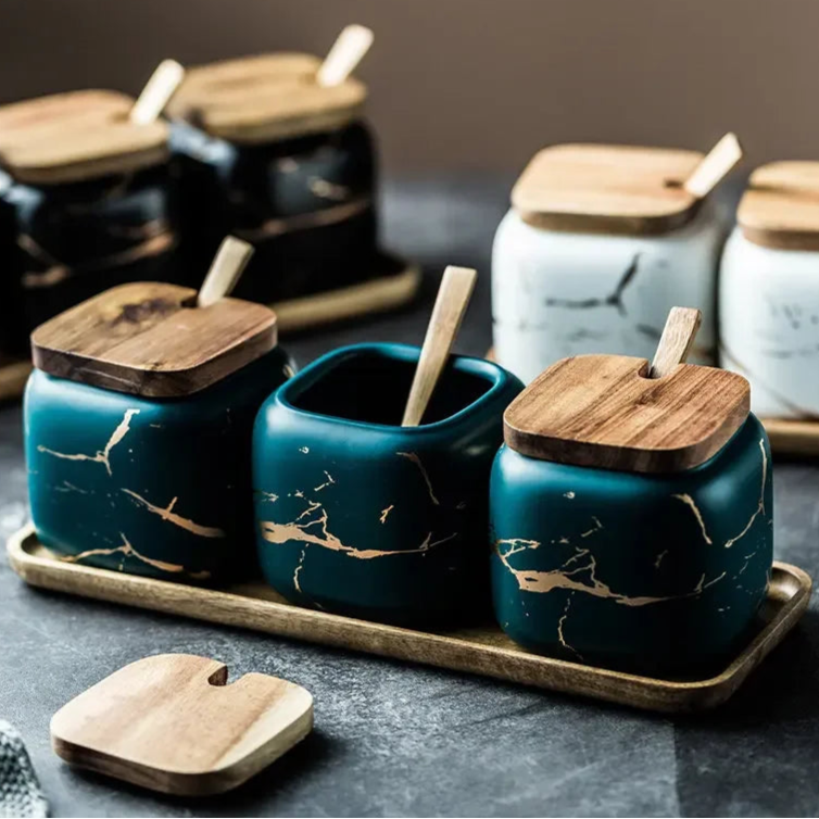Alabaster Spice Vault - Marbled Ceramic Seasoning Jar