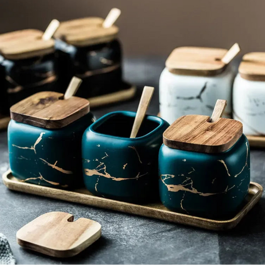 Alabaster Spice Vault - Marbled Ceramic Seasoning Jar