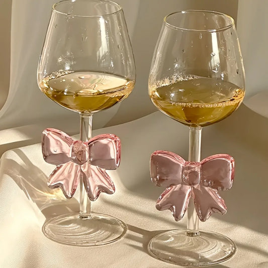Rosé Ribbon Glass - Pink Bow Glass Goblet Heat-resistant