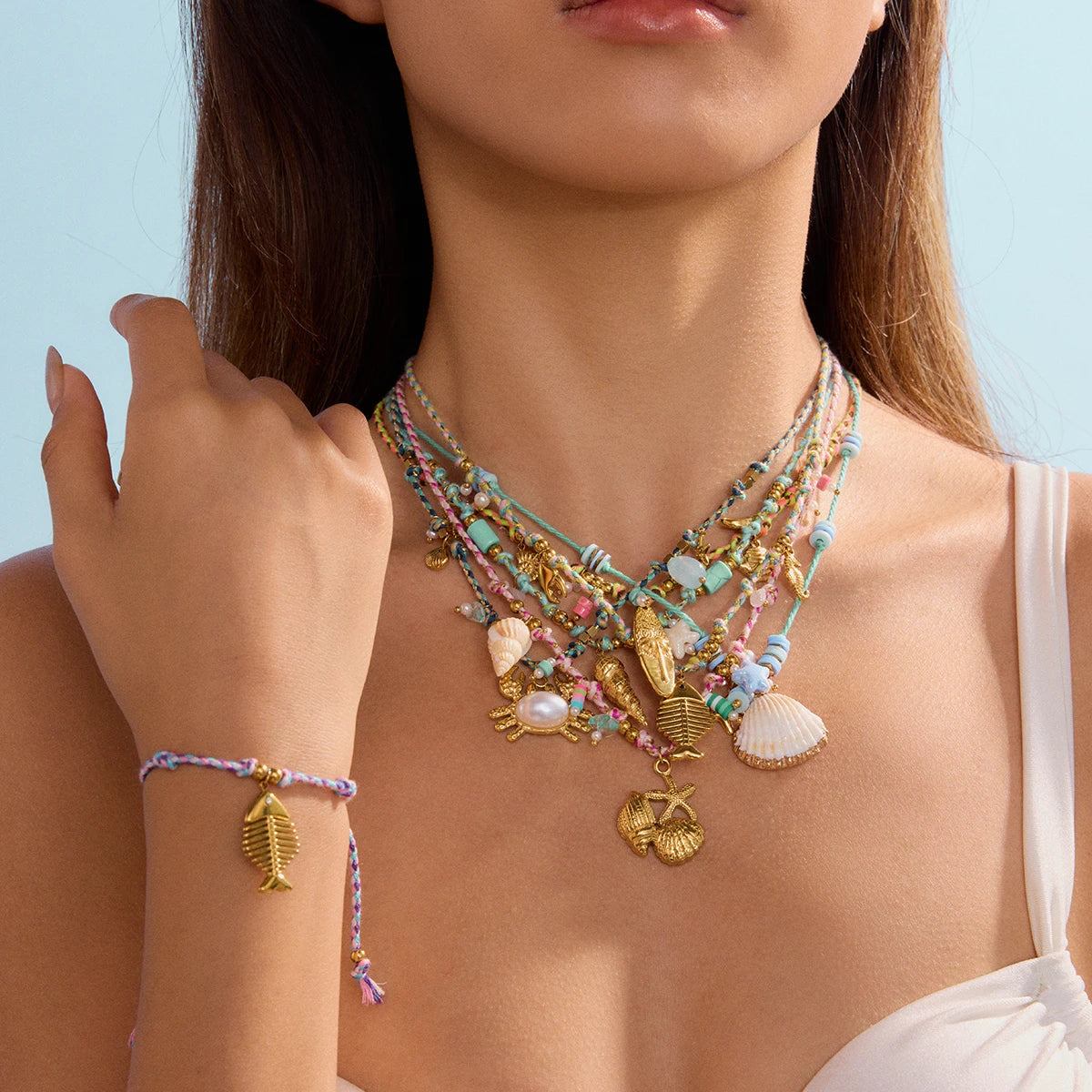 Coastal Seaside TideTreasure - Bohemian Style Colorful Rope Stainless Steel Pendant Necklace