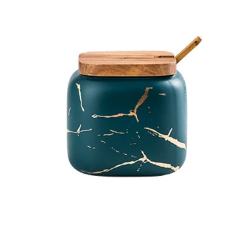 Alabaster Spice Vault - Marbled Ceramic Seasoning Jar