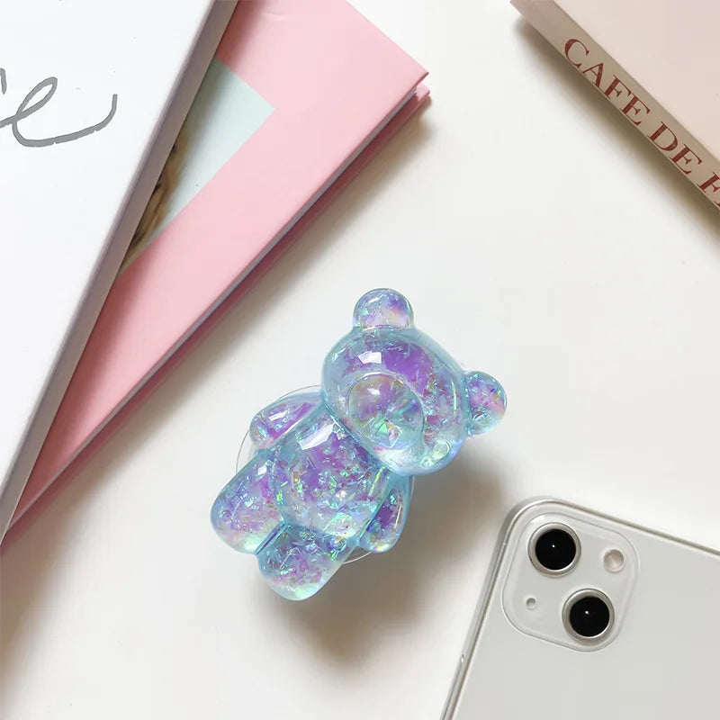 Glitter Gummy - 3D Glitter Bear Cell Phone Holder Bracket Universal Cute Finger Ring holder