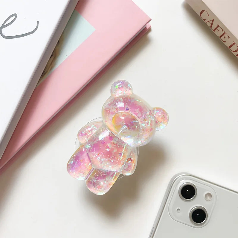 Glitter Gummy - 3D Glitter Bear Cell Phone Holder Bracket Universal Cute Finger Ring holder