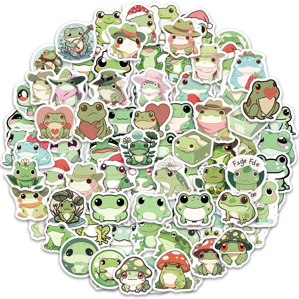 LilyPad Laughs - 100PCS Cute Cartoon Frog Stickers Great for Handbooks Phone Cases Laptop Suitcases Water Cups Waterproof Stickers