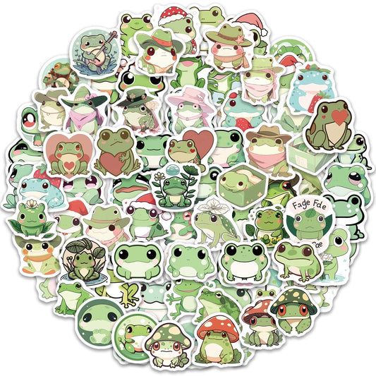 LilyPad Laughs - 100PCS Cute Cartoon Frog Stickers Great for Handbooks Phone Cases Laptop Suitcases Water Cups Waterproof Stickers