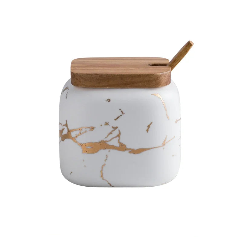 Alabaster Spice Vault - Marbled Ceramic Seasoning Jar