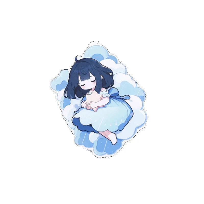 MoonMelt Stickies - 15pcs Cute Cartoon Stickers, Transparent Decoration Material - Girl Hugging Stars Stationery waterproof