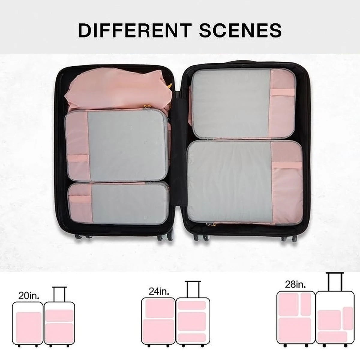 Shrink Pack Pods - 6 Piece Luggage Compression Travel Organizer Bags